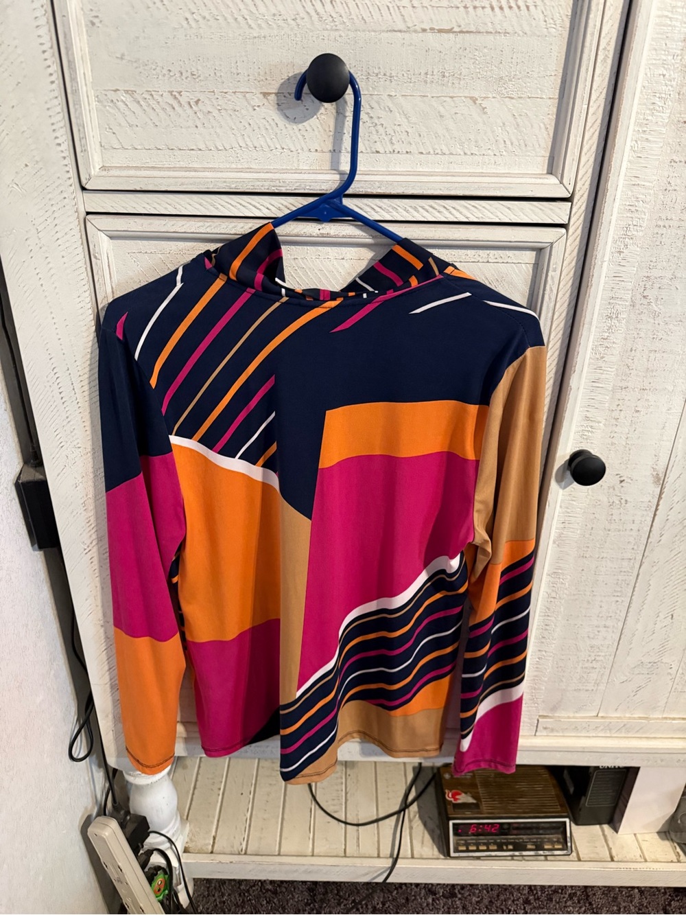 Charter Club Colorblock Long-Sleeve Top in Navy, Magenta & Orange